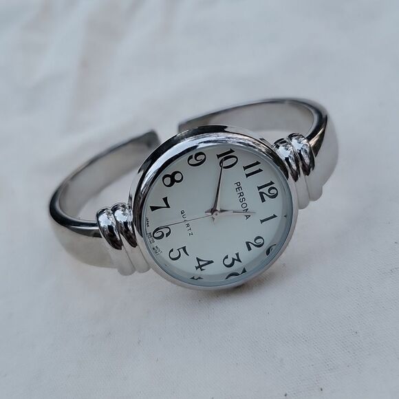 Ladies Persona Bracelet Cuff Silver Tone Quartz Watch - New - Picture 7 of 9